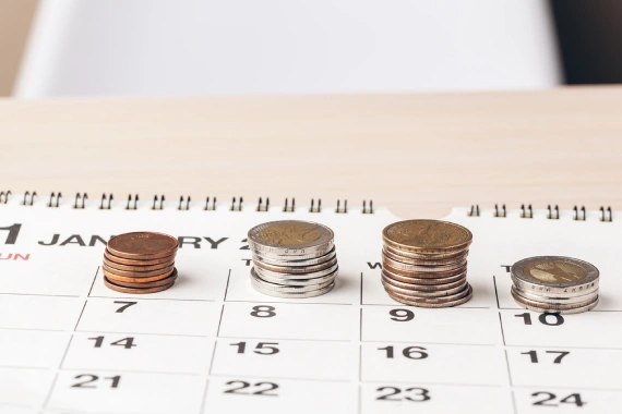 coins on calendar